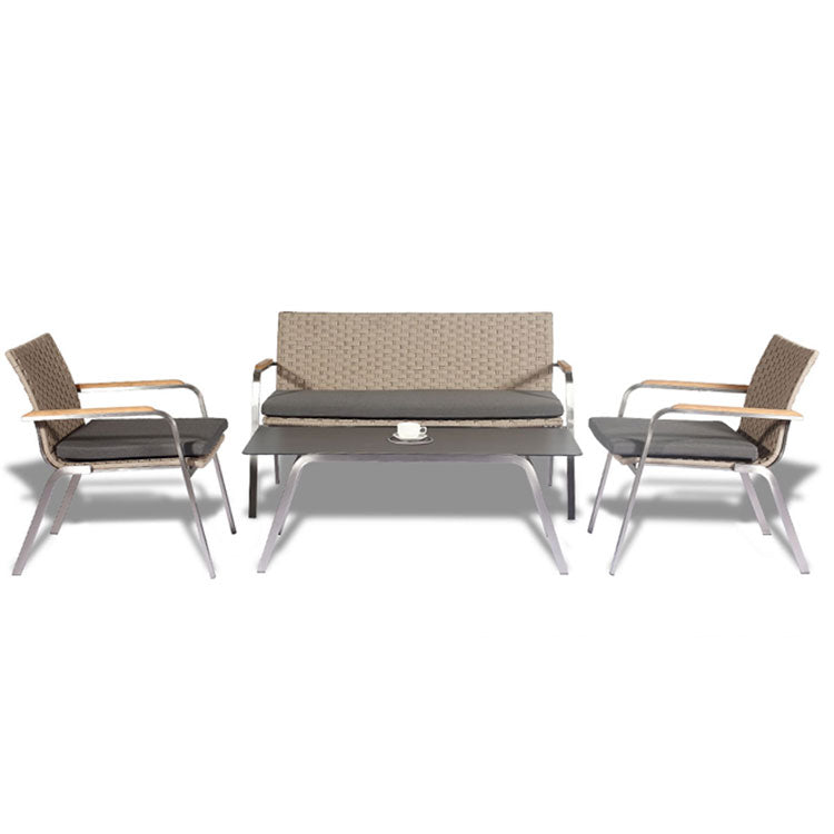 Modern Outdoor Stainless Steel Rope Teak Conversation Set – Rover