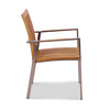 side view of teak and steel dining chair
