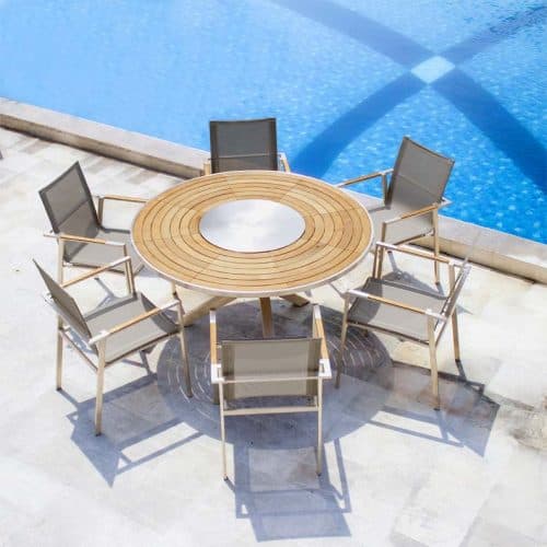 Teak & Stainless Steel Outdoor Round Dining Table - Signature