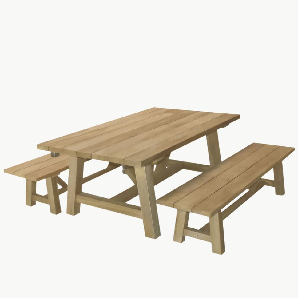 6.5ft Recycle Teak French Beam Bench - Rustic Natural Finish