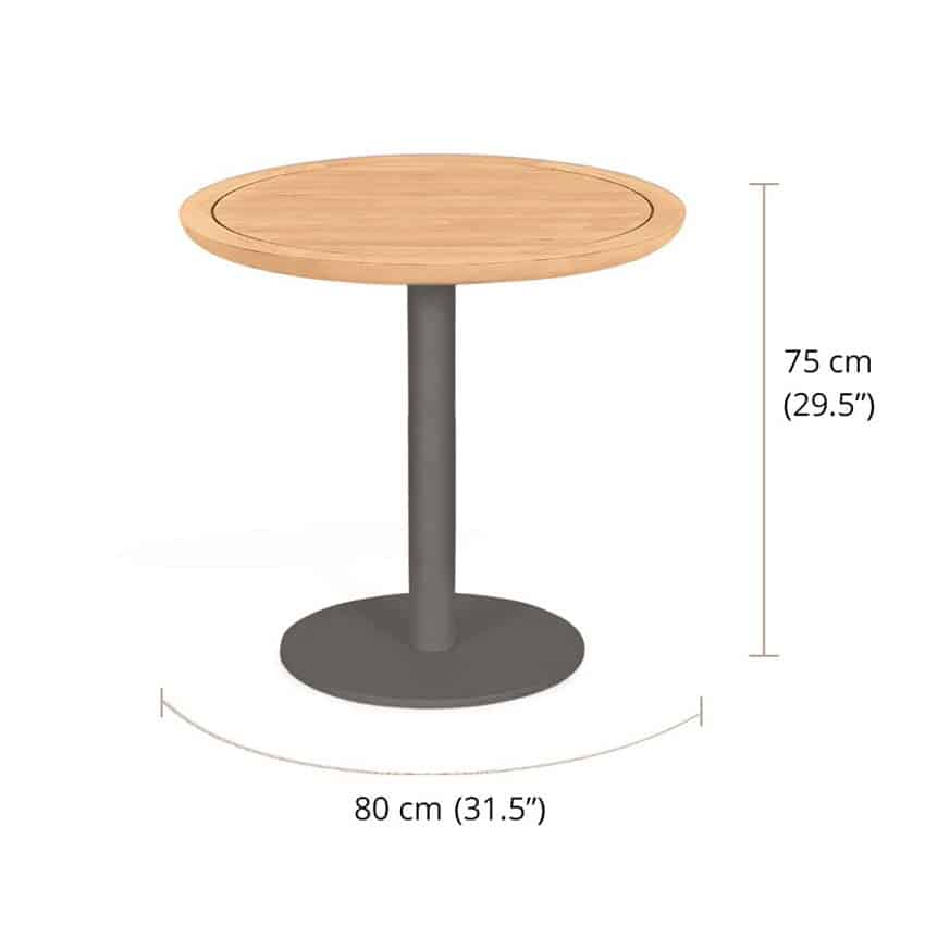 Teak Aluminum Outdoor Round Charcoal Bistro Table- Barbara