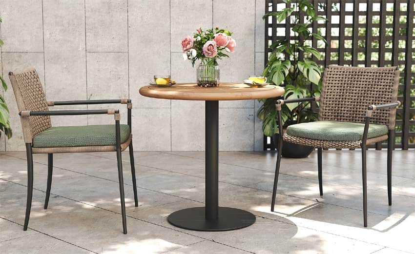 Teak Aluminum Outdoor Round Charcoal Bistro Table- Barbara