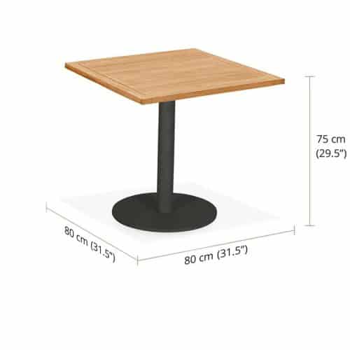 Teak Aluminum Outdoor Square Bistro Table- Barbara
