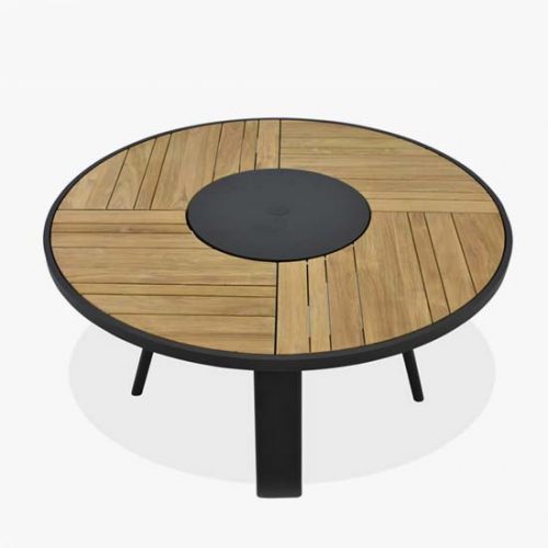 Teak Aluminum Outdoor Round Dining Set- Bold with Keto stacking chairs
