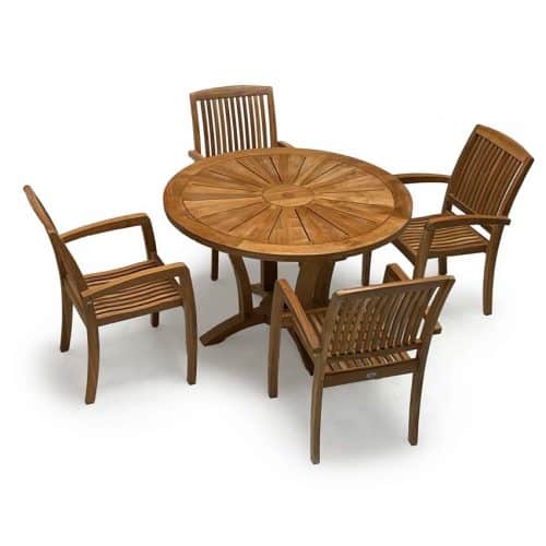5 Pc Teak Garden Dining Set Helios Round Table 4 Blaze Chairs