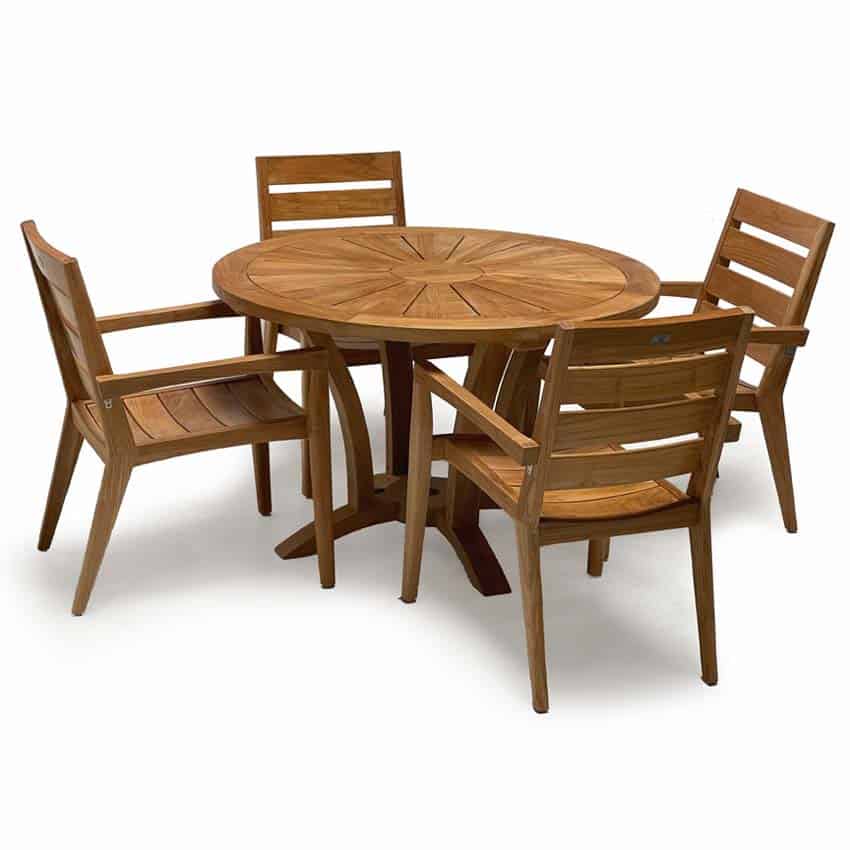 5 PC Teak outdoor Helios Round Table with Olga chairs