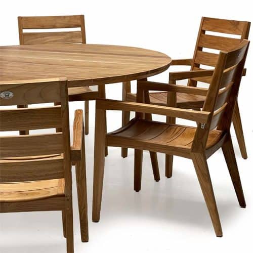 7 pc Outdoor Teak Round dining set - Lara with Olga stacking chairs