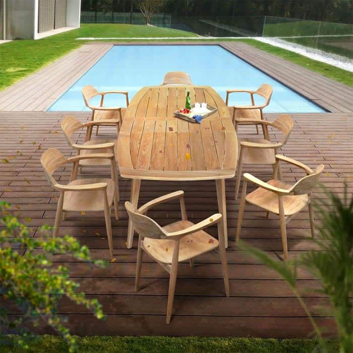 9 Pc Mid-Century Teak Rectangular Double Extension Dining Set- Impression Table with Lara Chairs