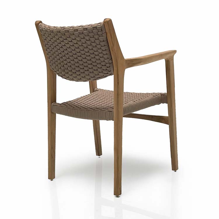5 Pc Mid-Century Teak Patio Dining Set – Lara Round Table & Odyssey Stacking Arm Chairs | Seats 4