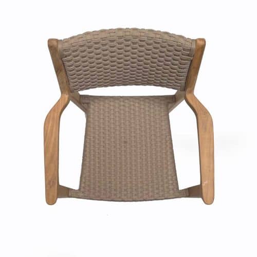 5 Pc Mid-Century Teak Patio Dining Set – Lara Round Table & Odyssey Stacking Arm Chairs | Seats 4