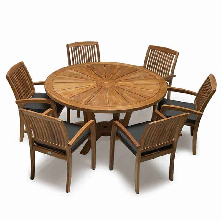 7 Pc Teak Garden Dining Set Helios Round Table 6 Blaze Chairs