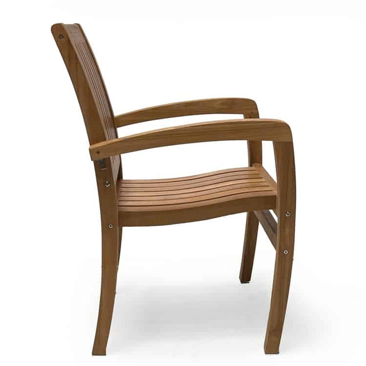 Teak Outdoor Elliptical Extension Dining Set Rise table and 8 Chamber stacking chairs