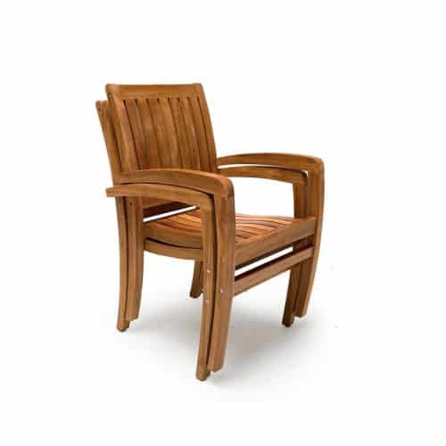 Teak Outdoor Elliptical Extension Dining Set Rise table and 8 Chamber stacking chairs