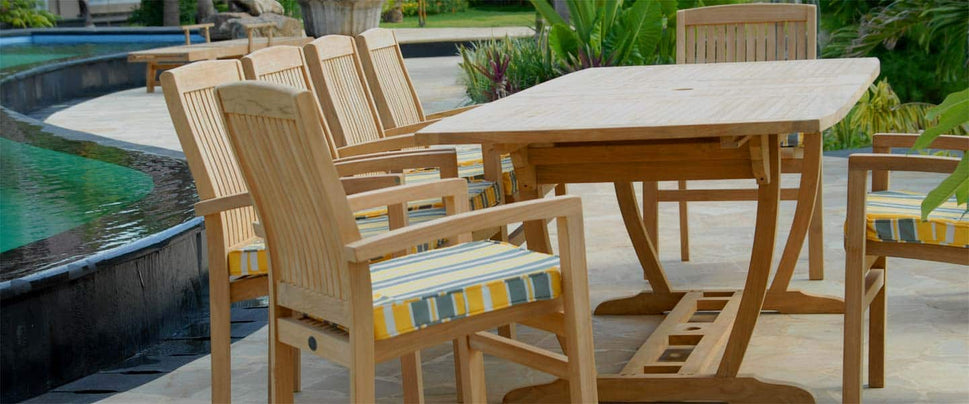 11 pc Teak Outdoor Dining Table Set Titan Table & Tenafly Stacking Chair