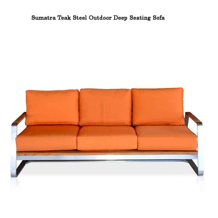 Teak Steel Outdoor Deep Seating Lounge Sofa Set - Regnatt