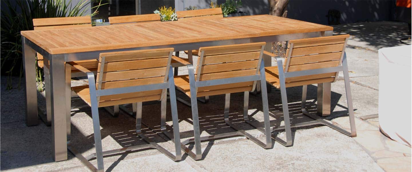 7 Pc Stainless steel Teak Modern Outdoor Rectangular Dining Table Set Regnatt