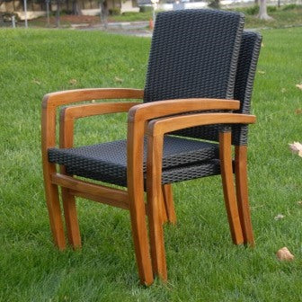 Teak Wicker Patio Stacking Dining Chair Blaze