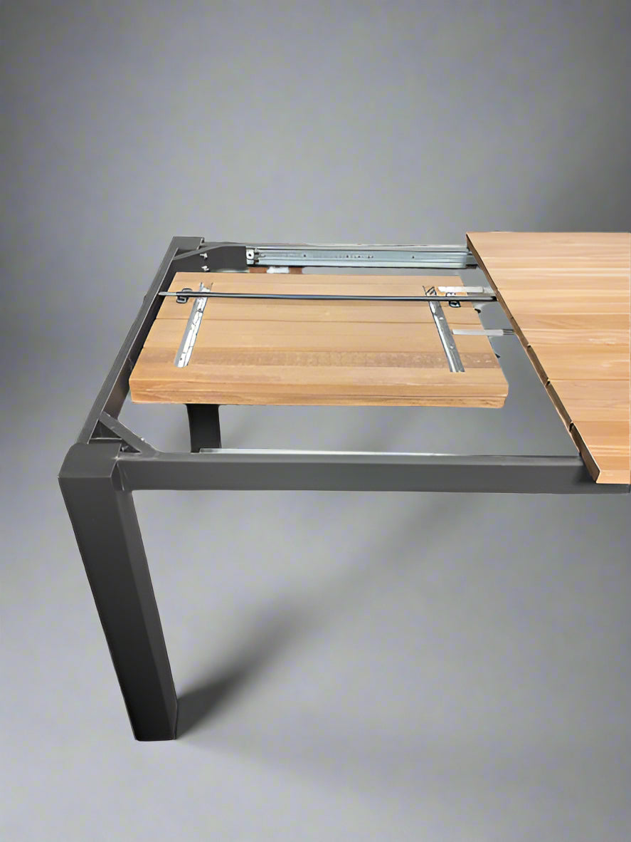 11pc Premium Teak Aluminum Frontslide Extensions Dining Set with stacking chairs- Peidra Keto