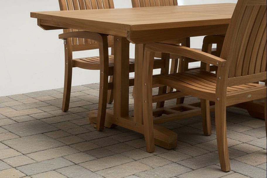 9pc Teak Outdoor Rectangular Extension Dining Set Portland table and Chamber chairs