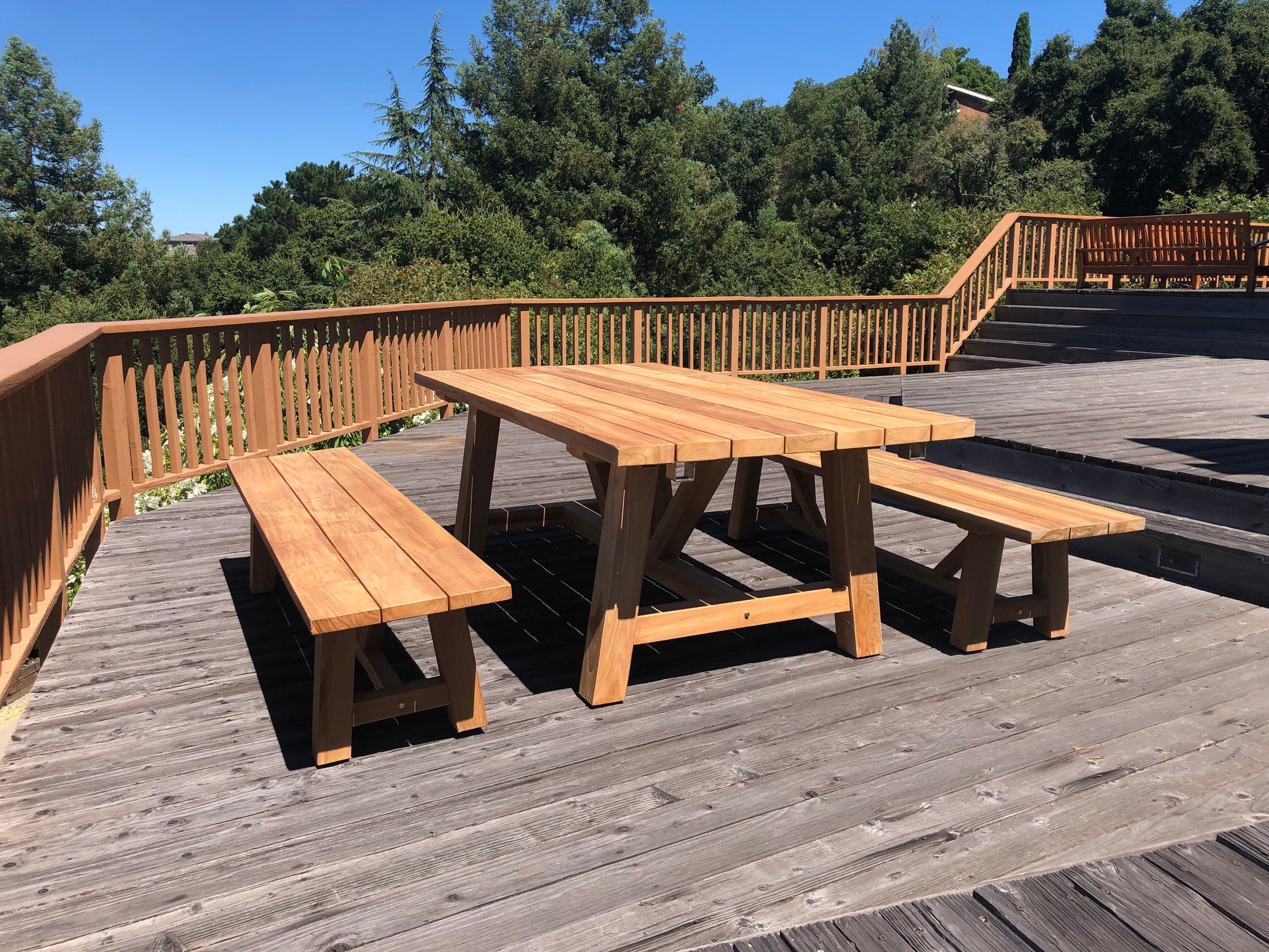 3 pc Recycled Teak Dining Set French Beam Table Rustic Natural Finish