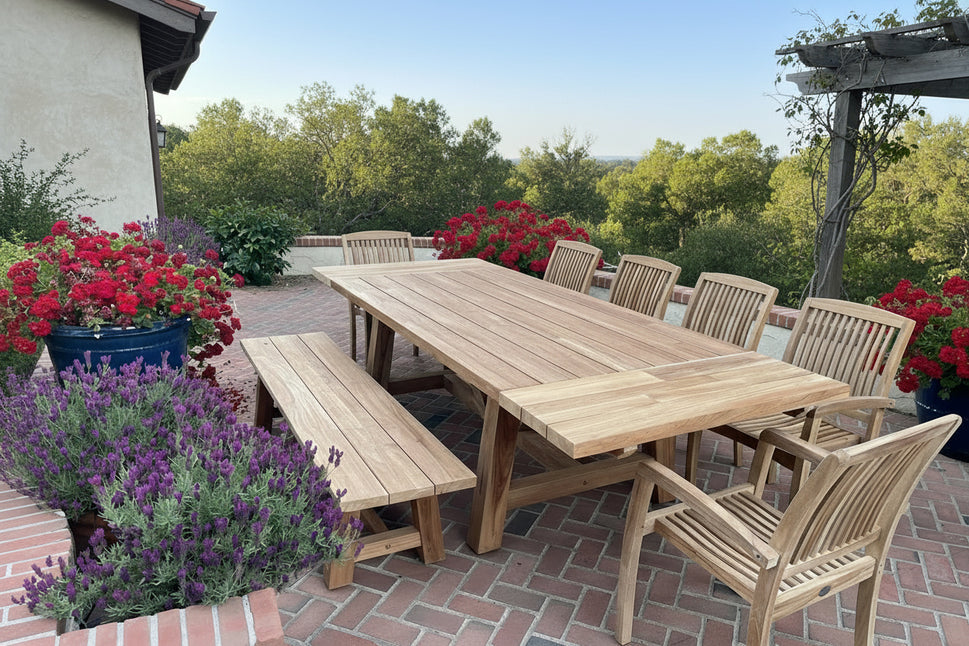 6.5ft Recycle Teak French Beam Bench - Rustic Natural Finish