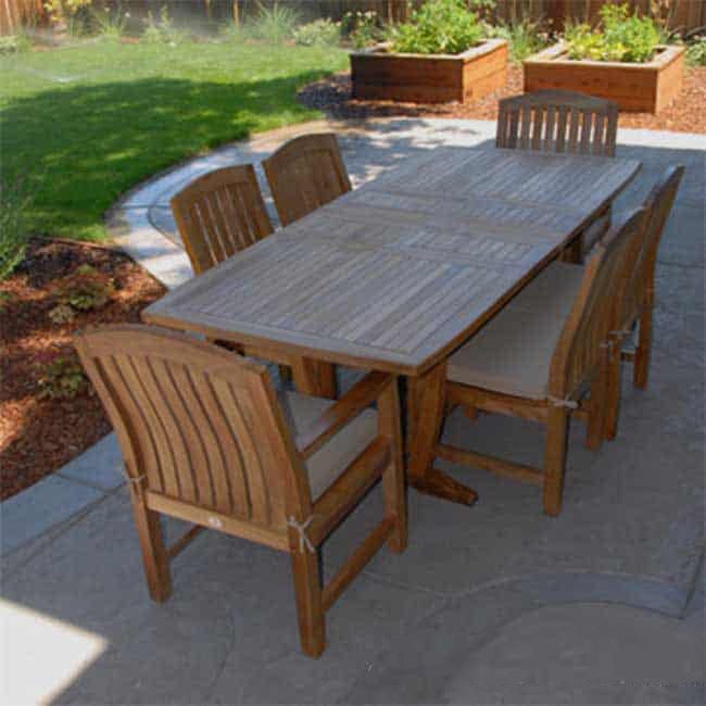 7 Pc Teak Patio Dining Set – Aegean Extension Table & Zaire Arm & Side Chairs | Seats 6