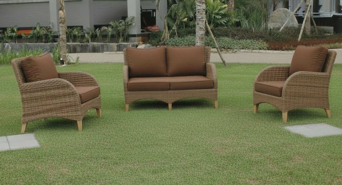 Teak & Wicker Deep Seat Lounge Set – Amara | 5 Pc with Tables
