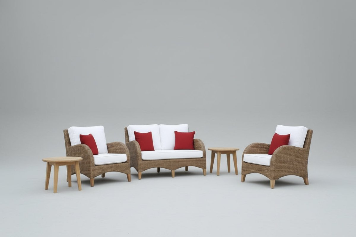 Teak & Wicker Deep Seat Lounge Set – Amara | 5 Pc with Tables