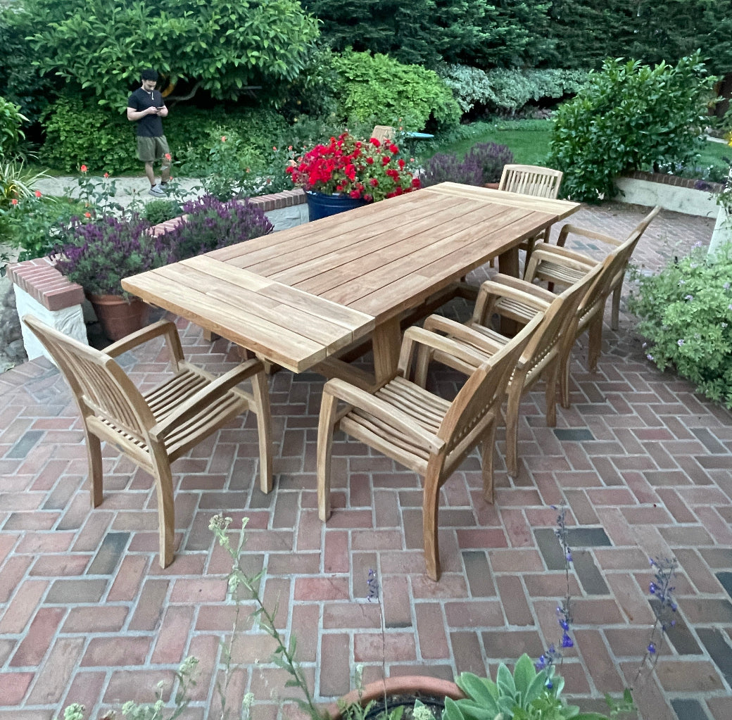 3 pc Recycled Teak Dining Set French Beam Table Rustic Natural Finish
