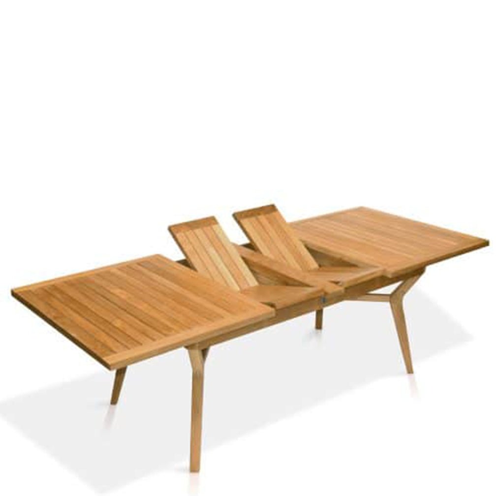 9pc Mid-Century Teak Outdoor Dining Set – Olga Extension Table & Stacking Chairs