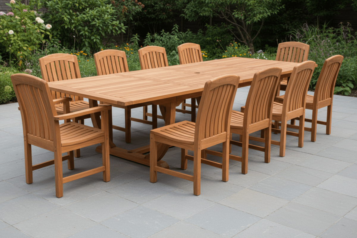 11 pc Teak Outdoor Patio Table Set Titan Table & Zaire Chair