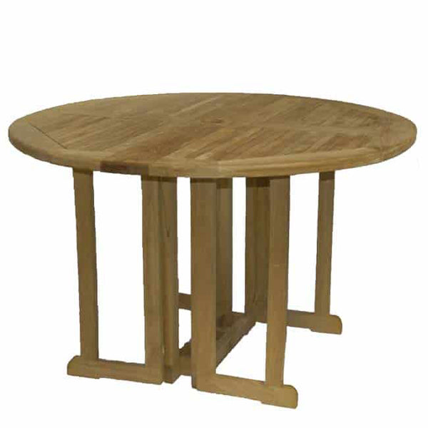 teak foldable round table fully extended stable base