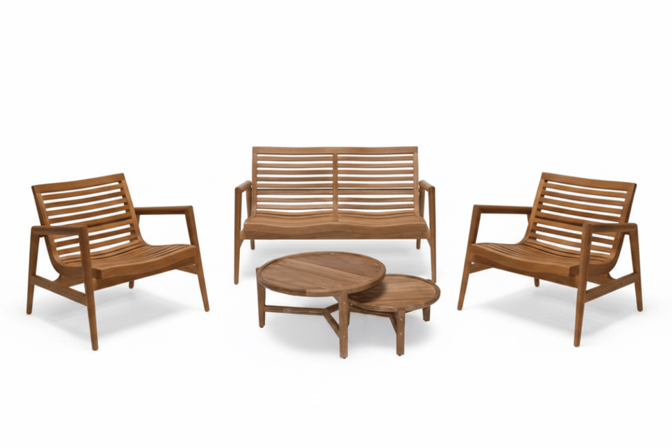 5-Pc Ira Outdoor Lounge Set – Mid-Century Teak with Urban Nesting Coffee Tables