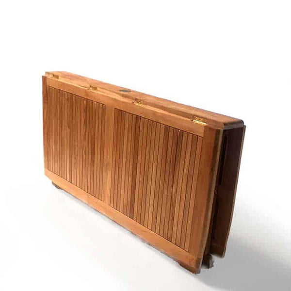 Teak square outdoor folding table folded view