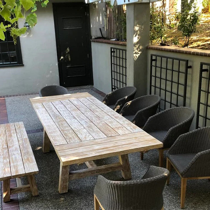 7 to 9.5 feet Recycle Teak Rectangular – French Beam Table – rustic white wash