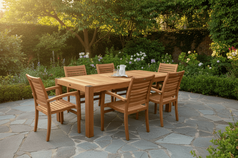 7pc Bromo Teak Farm Table & Jakarta Chair Outdoor Dining Set
