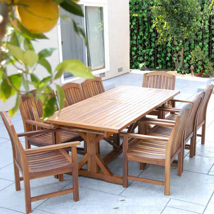 9pc Teak Garden Rectangular Extension Dining Set – Heritage Table and Zaire Arm Chairs