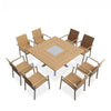 top view teak stainless steel square dining set  