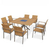 Teak steel square cross legged dining set with stacking chairs