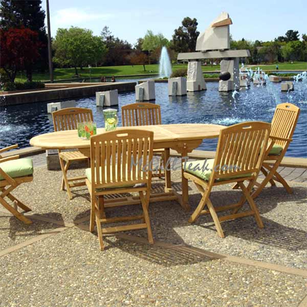 7 Pc Teak Outdoor Dining Set  Agean and NewYork Folding Chairs
