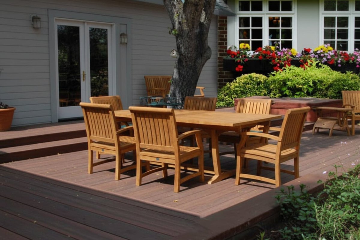 7 pc McGill Teak Outdoor Patio Dining Table Set | Aegean and Titan