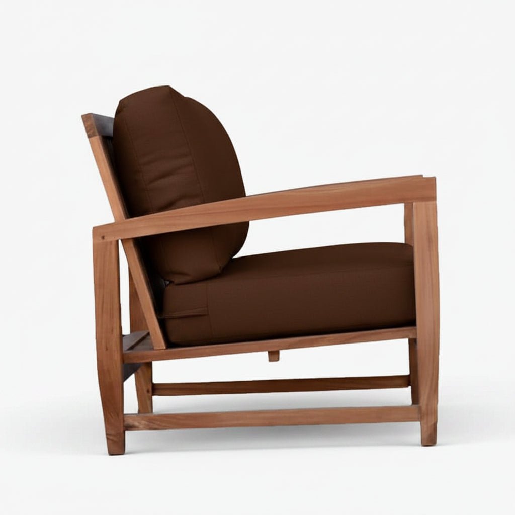 Alfani-teak-club-chair-lounge-brown-cushion-side view
