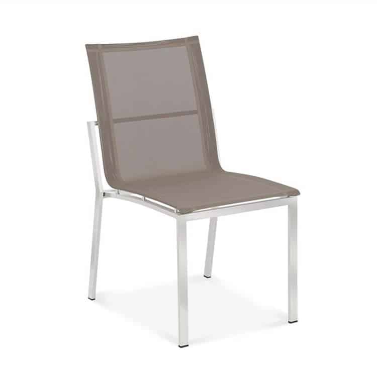 Stainless Steel Sling Outdoor Stacking Side Chair – Alzette Taupe