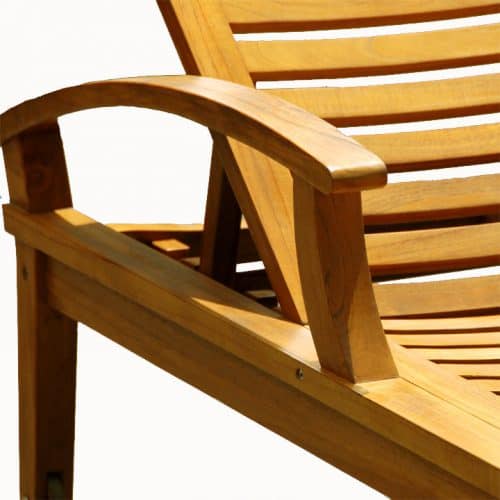 Teak lounge pool chaise closer view of arm and back fold