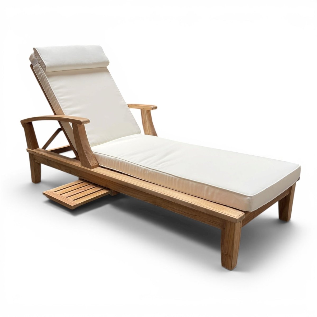 Teak Chaise Lounger with plush cushions and head pillow