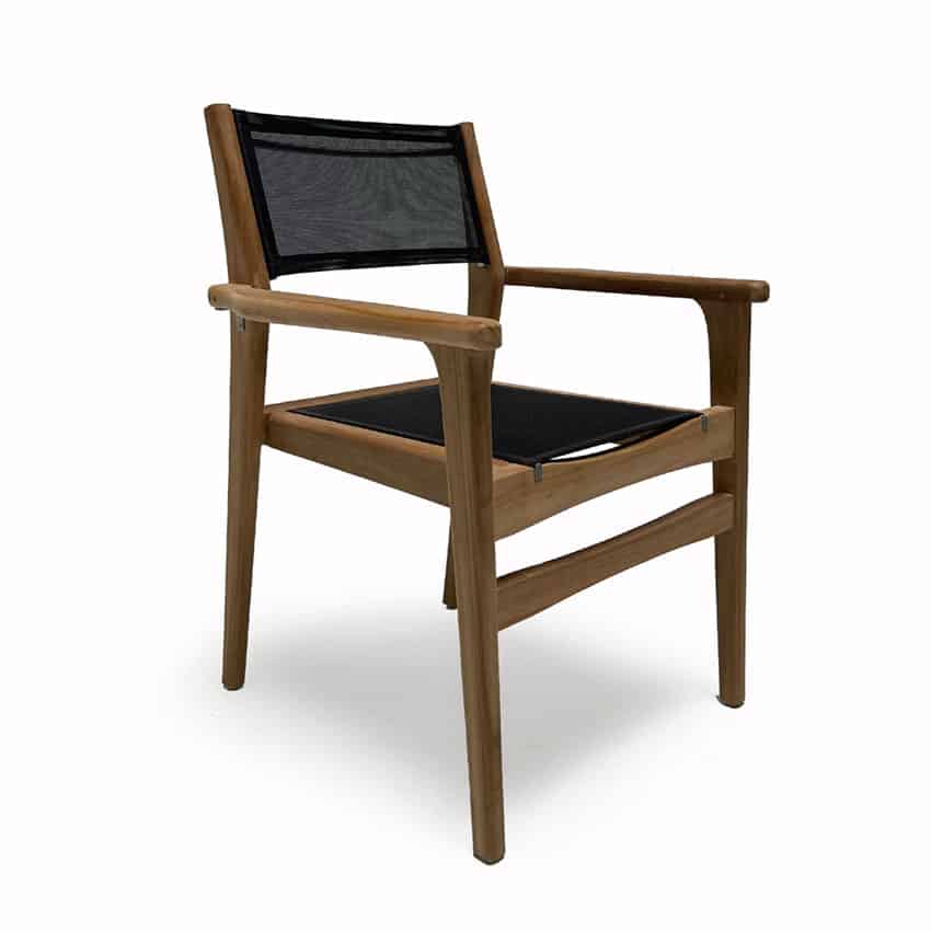 Teak Sling Patio Stacking Black Chair – Danish