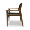 Teak sling black stacking chair side view