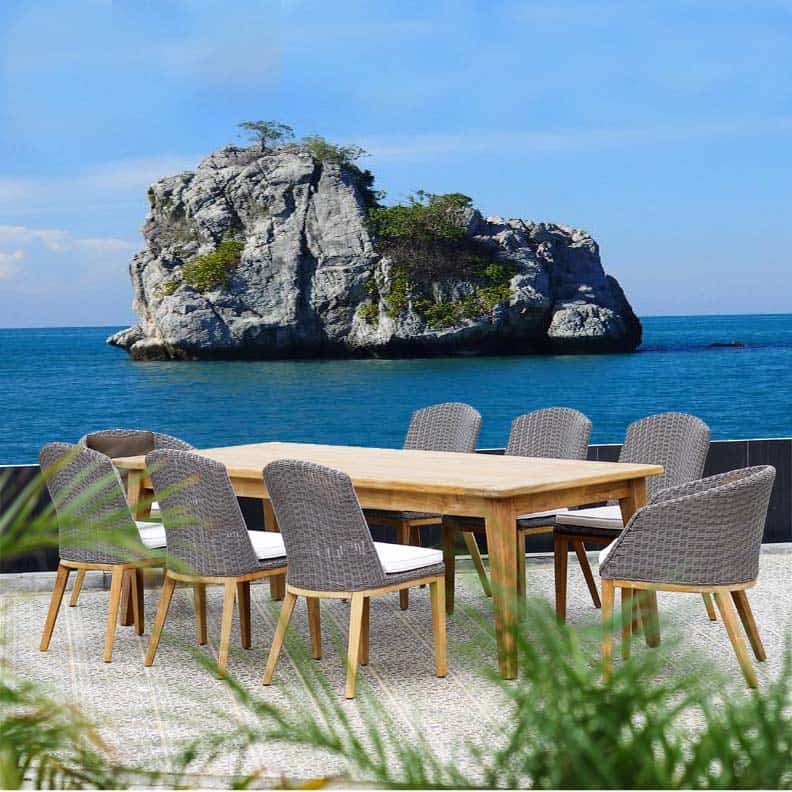 9pc Mid-Century Teak Table Set -Piedra Table and Grace Chairs