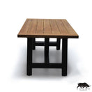 Switch long view recycled teak top metal base dining table 3 image