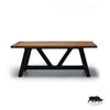 recycled teak top metal base dining table